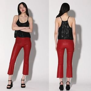 NWT Walter Baker Lori Pull On 100% Lamb Leather Stretch Red Flared Ankle Pant